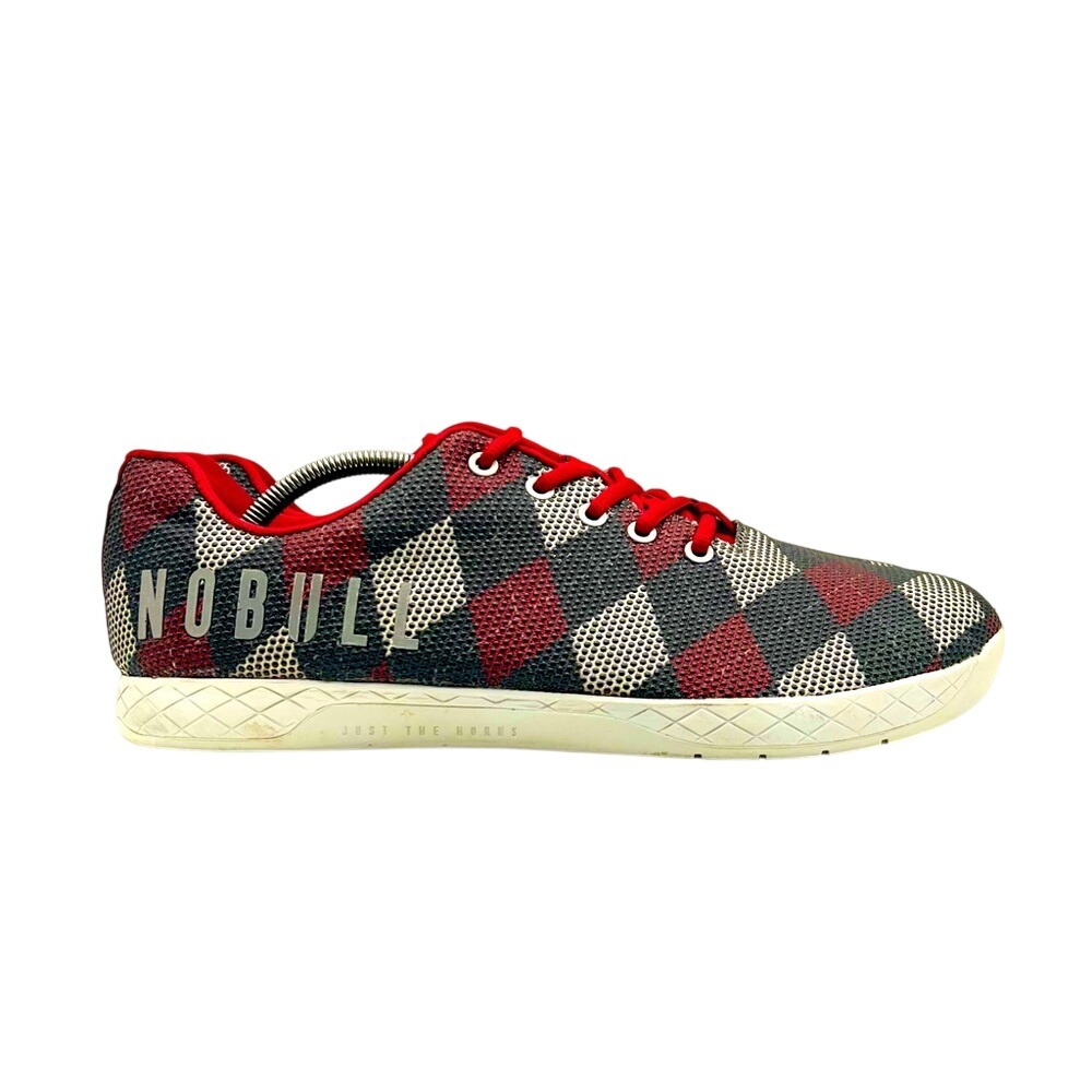 NOBULL SuperFabric Trainer Mens‎ Red Black White Argyle Checkered Training Shoes